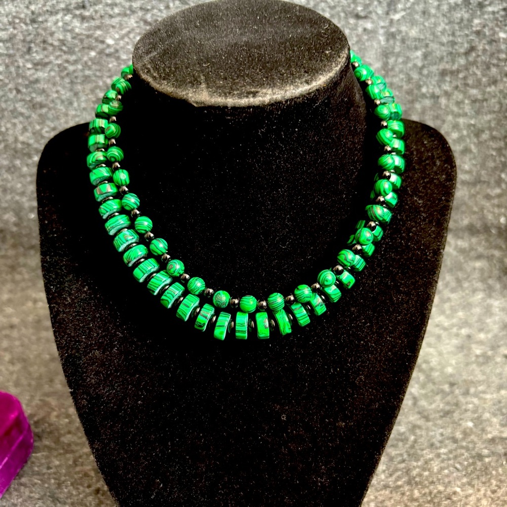 2 Malachite Stone Necklaces